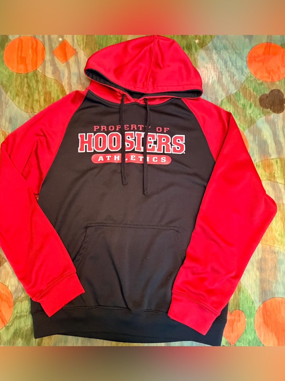 Mens Indiana University Hoosier College Black Red Pullover Hoodie Size Medium Kn